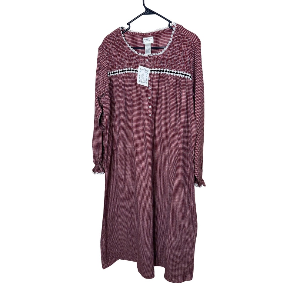 Amanda Stewart Intimates Red Gingham Cotton Nightgown Lace Trim 1X NWT